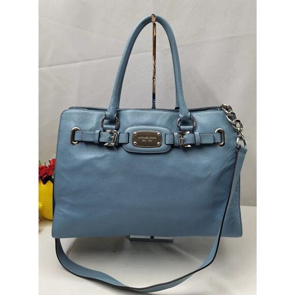 Michael Kors Hamilton Powder Blue Leather Top Handle Large Tote Bag - $358 - Picture 1 of 16